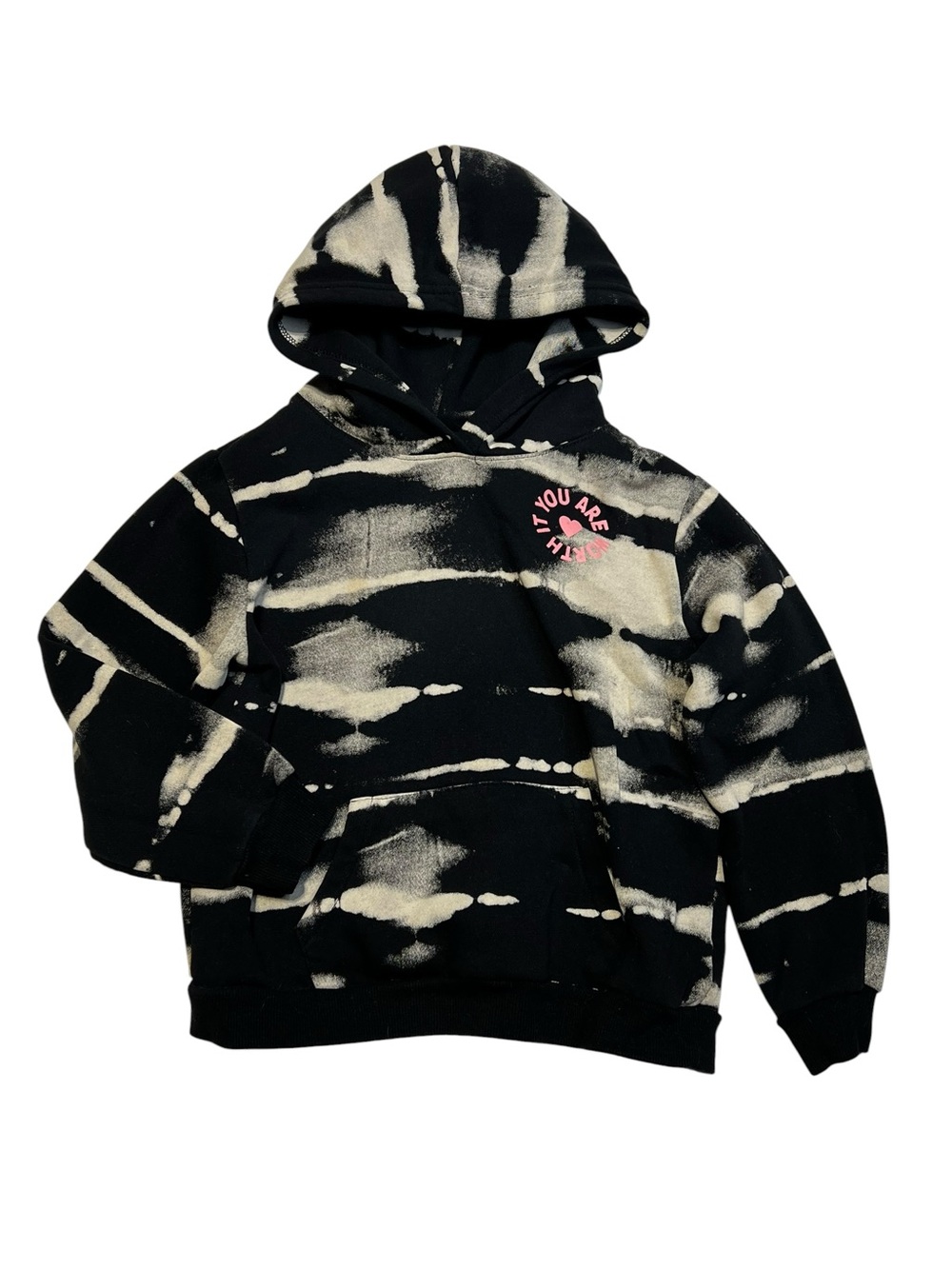 H&M Black and Cream Tie-Dye Hoodie with Pink Accent